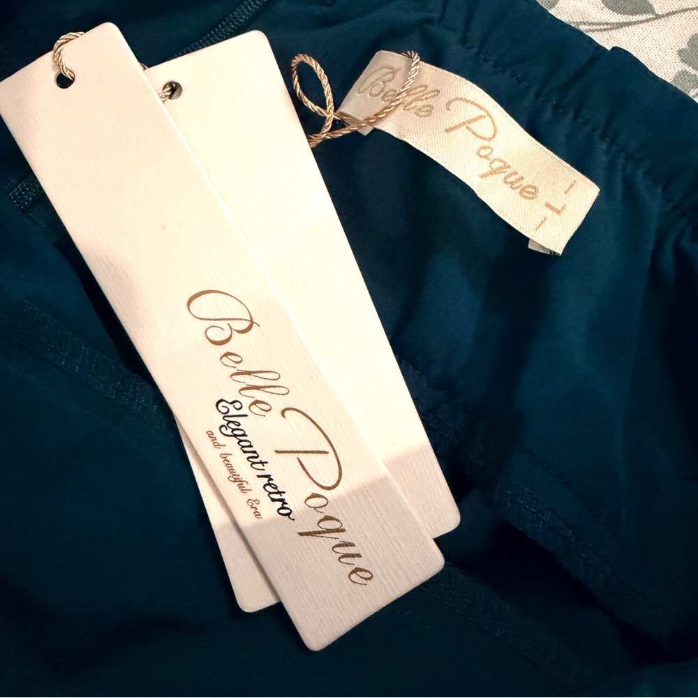 NWT *** BELLE POQUE ***Elegant Teal Midi Vintage Women's Skirt w/Bow and Pockets - Picture 7 of 7